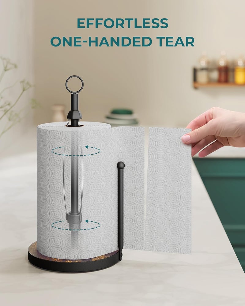 OROPY One-Hand Tear Paper Towel Holder Countertop, Farmhouse Wood Paper Towel Roll Holder with Ratchet Mechanism and Suction Cups fits Standard and Jumbo Size Paper Towels - Image 2